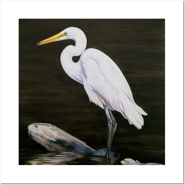 Great White Egret Painting Wall Art by EmilyBickell